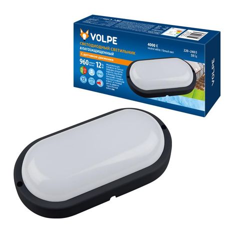 Светильник светодиодный ULW-Q213 12W/NW Sensor IP65 Black Овал 12Вт 4000К 960лм 178х86мм промышленный накладной влагозащ. опал. рассеив. черн. Volpe UL-00003659 Uniel