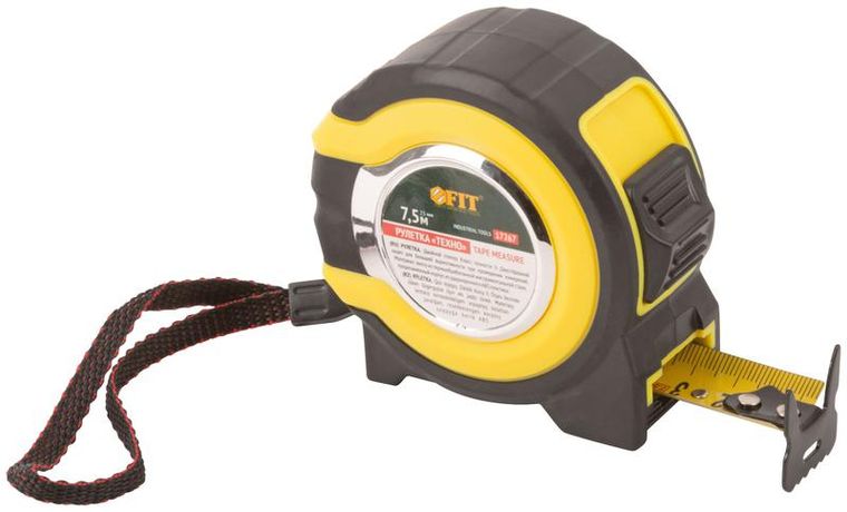 Рулетка прорезиненный корпус, двойной стопор ''Техно'' 7,5 м x 25 мм - 17267 РОС