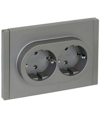 Розетка 2-м СП FORTE&PIANO FP524 16А с заземл. без защ. шторок безвинт. крепл. сталь IEK FP-R21-16-1-K46