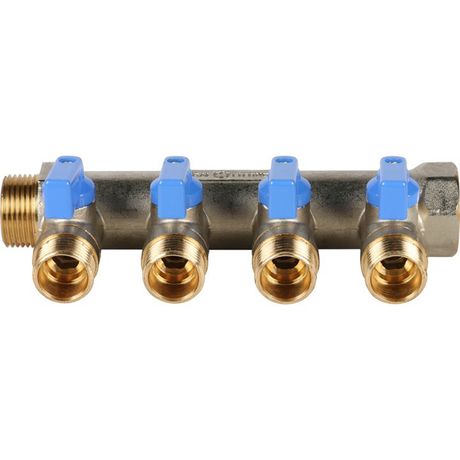 Коллектор с шаровыми кранами 3/4', 4 отвода 1/2' (синие ручки) - SMB 6201 341204 STOUT RG008S917PVLEQ