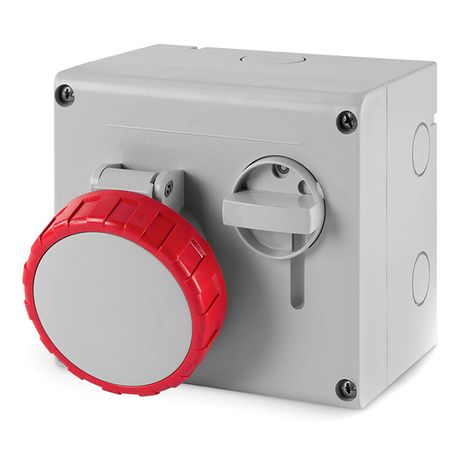 Розетка наружной установки IP67 16А 3P+E 400В с механической блокировкой и верхним расположением разъема - DIS5051686 ДКС