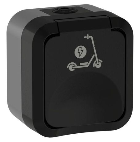 Розетка 1-м ОП TORS TS121 16А IP55 с заземл. защ. шторки крышкой иконкой самокат графит IEK TS-R110-16-55-K53