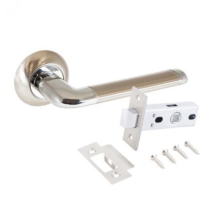 Комплект ручек и защелка АЛЛЮР АРТ ПОЛО SN/CP+L45-8 SN (1582/S45) мат.никель/хром - 14662 ПТК