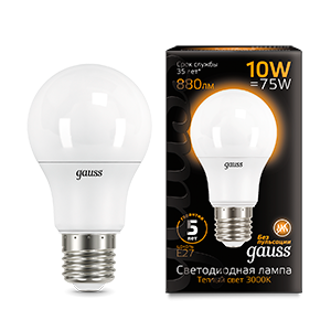 Лампа светодиодная LED 10 Вт 880 лм 3000К AC150-265В E27 А60 (груша) теплая Black Gauss - 102502110