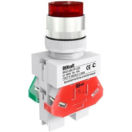 Выключатель кнопочный LED ABLFP ВК-22 d22мм 24В AC/DC красн. DEKraft 25070DEK APC