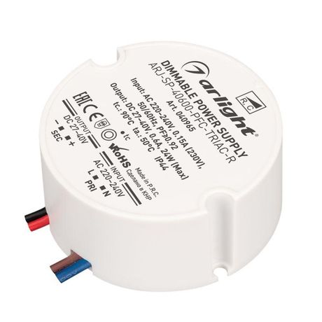 Блок питания ARJ-SP-40600-PFC-TRIAC-R (24W, 27-40V, 600mA) (Arlight, IP44 Пластик, 5 лет) | 040965 Arlight