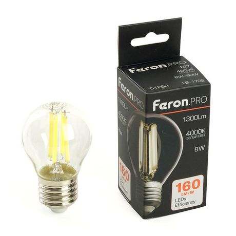 Лампа светодиодная LED 8вт Е27 белый шар FILAMENT .PRO - 51254 FERON