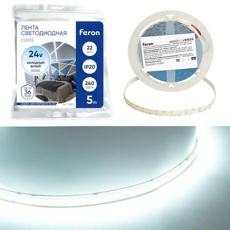 Лента светодиодная 22Вт/м 24В 6000К IP20 240LED/м LS503 - 48831 FERON