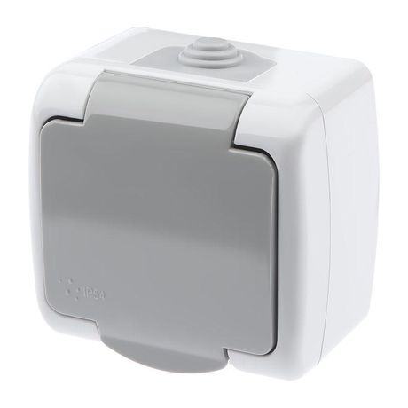 Розетка Intro Atlantic 5-201-03 с заземлением 2P+E Schuko, 16А-250В, IP54, открытой установки, серый ЭРА - Б0050945