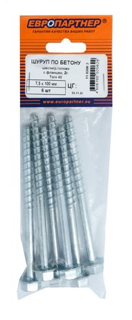 Шуруп по бетону HEX 7,5x100 TX40 оцинкованный (6 шт.) - 11 0206 2 Европартнер