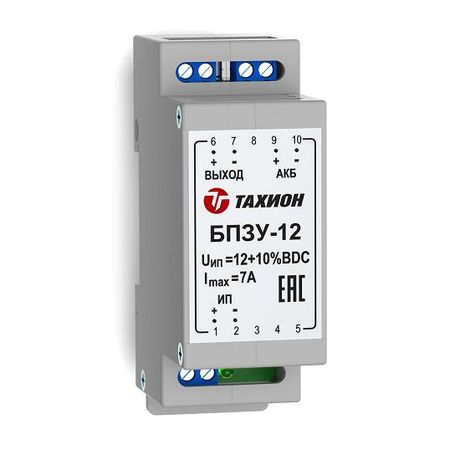 Блок переключения питания с зарядным устройством 12VDC и двух 12V аккумуляторных батарей, Максимальный выходной ток 7А. заряда батареи 1А, IP20, DIN-рейка 89х58,5х35мм - 40061 Тахион БПЗУ-12