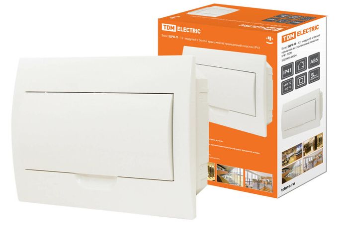 Бокс пластиковый встраиваемый ЩРВ-П-12 модулей с белой крышкой, навесной, пластик IP41 TDM | SQ0904-0004