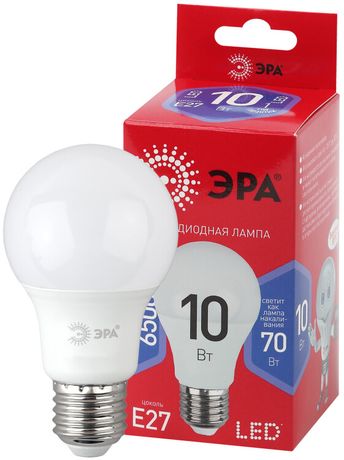 Лампа светодиодная LED A60-10W-865-E27 R (диод, груша, 10Вт, хол, E27) (10/100/2000) ЭРА - Б0045324