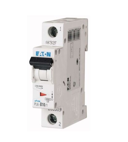 Выключатель автоматический 10А кривая отключения D 1 полюс отключающая способность 6 кА PL6-D10/1 - 286543 EATON