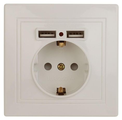 Розетка Intro Plano 1-410-02 с заземлением 2P+E Schuko со шторками, 16А-250В + 2хUSB 5В-2,1А, IP20, СУ, слоновая кость | Б0053943 ЭРА
