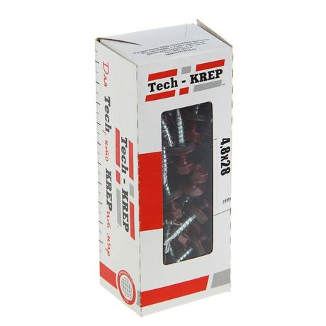Саморез КР св. 4,8х28 RAL-3011 (тёмно-красный) (60 шт) - коробка с окном ( 0,32 кг) | 112029 Tech-KREP