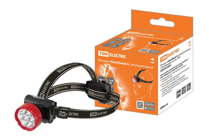 Фонарь «Налобный 4» аккумуляторный, 7 светодиодов, 0,6 Ач | SQ0350-0043 TDM