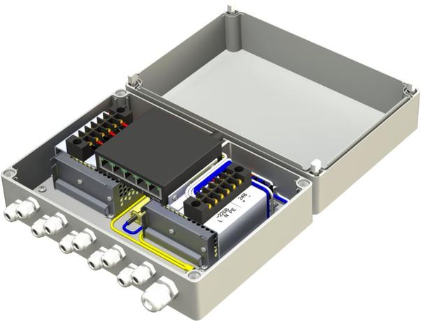 Узел коммутационный 5хRJ45, АС 220В, 50 Гц IP66, 250х205х100 мм - УСВ-24 Тахион 40108