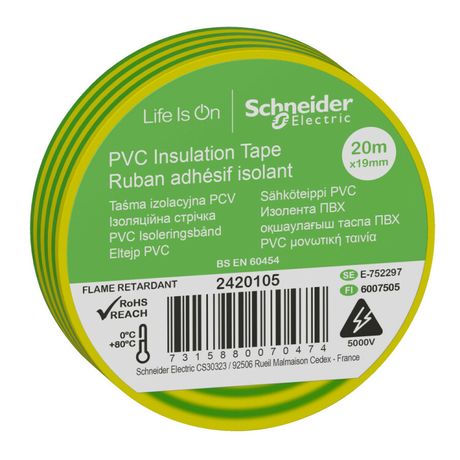 ЖЁЛТО-ЗЕЛЁНАЯ | 2420105 Schneider Electric ИЗОЛЕНТА ПВХ 19мм Х 20м APC