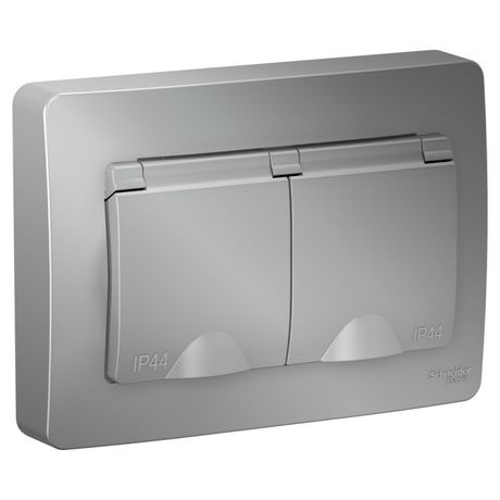 Розетка BLANCA скрытой установки IP44 двойная, с заземлением, со шторками, 16А, 250В, алюминий - BLNRS441123 APC