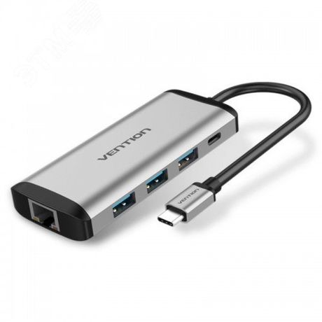 Хаб USB-C M на 3 порта OTG USB 3.0, RJ45, PD - 1000646784 Vention