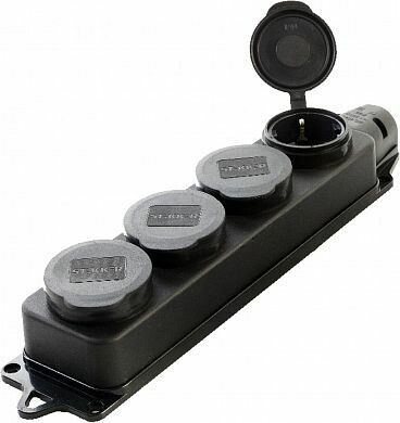 Розетка переносная 4-местная c/з, каучук, черный, Stekker - 39019 FERON RST16-24-44