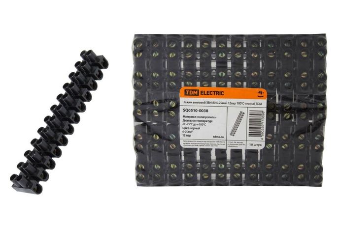 Зажим винтовой ЗВИ-80 полипропилен 6-25мм2 12пар 100°С черный | SQ0510-0038 TDM