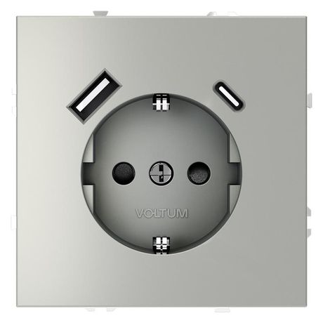 Розетка 1-м СП S70 16А с USB A+С заземл. защ. шторки механизм сталь Voltum VLS040505 Voltum арт. VLS040505