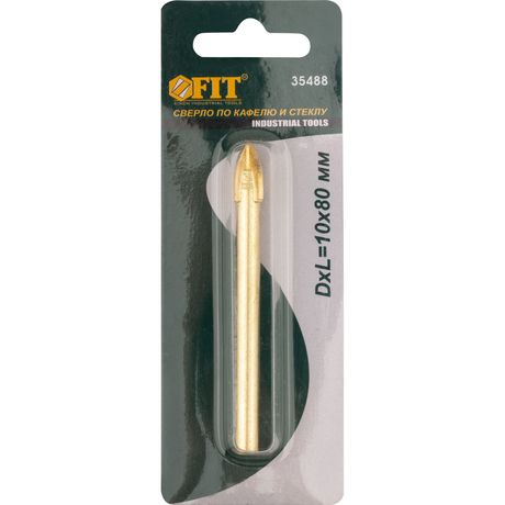 Сверло по кафелю и стеклу; 4 режущие кромки; титановое покрытие 10х80мм FIT 35488 РОС