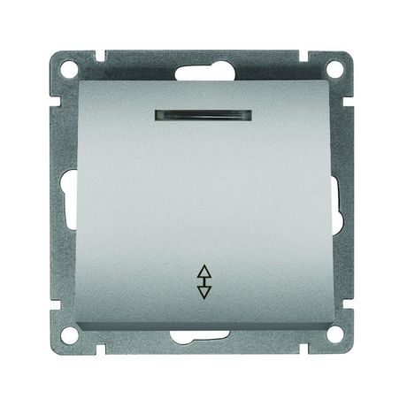 Переключатель проходной 1-кл. СП Афина 10А IP20 с подсветкой механизм серебр. Universal A0125-S Союз