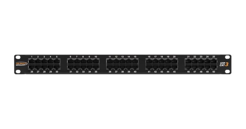 Панель коммутационная 19дюйм 1U телефон.50 портов кат.3 класс C 16МГц RJ45/8P6C110/KRONE с заземл. органайзером черн. NIKOMAX NMC-RP50UC3-1U-BK ЭКО14155