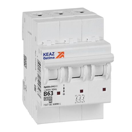 Выключатель автоматический трехполюсный 63А B 4,5кА AC OptiDin BM63-3B63-4,5-УХЛ3 - 329525 КЭАЗ