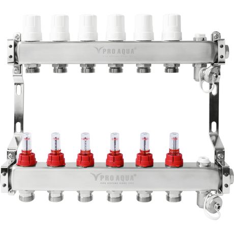 Блок коллекторный с расходомерами 6 выходов, 380 мм, 1 x 3/4 - V500MB.06 PRO AQUA