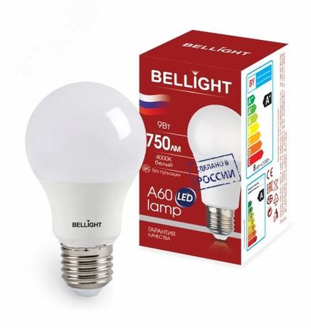 Лампа светодиодная LED A60 220В 9Вт E27 750лм 4000К BELLIGHT 88297786