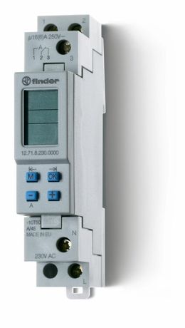 Реле времени цифровое недельное программируется ПК (012.00) монтаж на рейку 35мм 1СO 16A питание 230В АC ширина 17.8мм степень защиты IP20 упаковка 1шт - 127182300000PAS FINDER