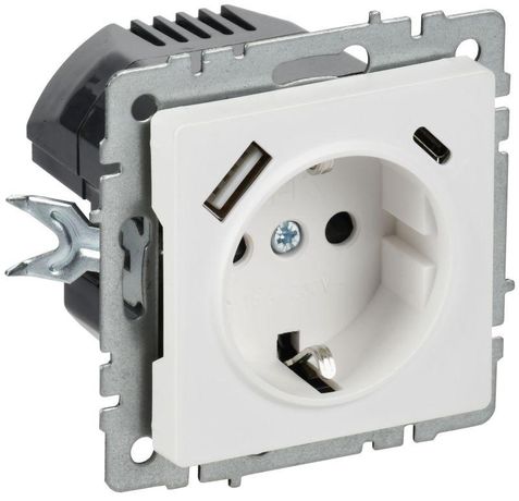 Розетка BRITE РЮш11-1-БрАБ 16А с USB A+C 18Вт заземл. защ. шторки механизм арктич. бел. IEK BR-R14-16-U22-018-K91