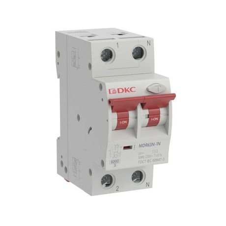 Выключатель автоматический дифференциального тока двухполюсный MDR63N, 50A, 30мА, тип A, C, 6кА, электронный, серии YON MAX - MDR63N-1N2C50-A ДКС