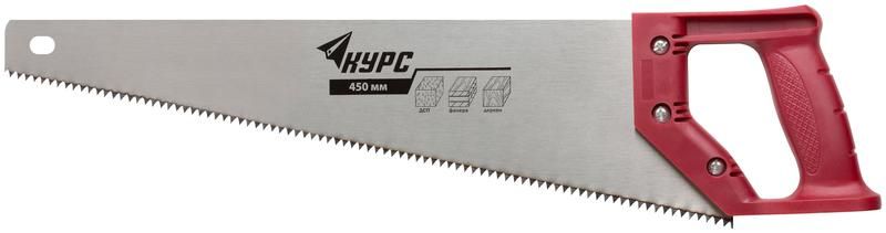 Ножовка по дереву 450мм средний каленый зуб 7 TPI 2D заточка пластик. ручка КУРС 40312