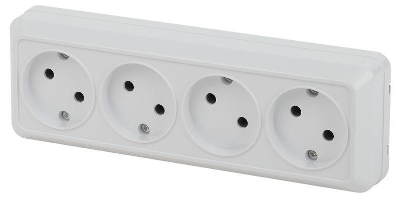 Розетка Quadro 2-207-01 четырехместная 4х2P, 16А-250В, IP20, открытой установки, белый | Б0051128 Intro ЭРА