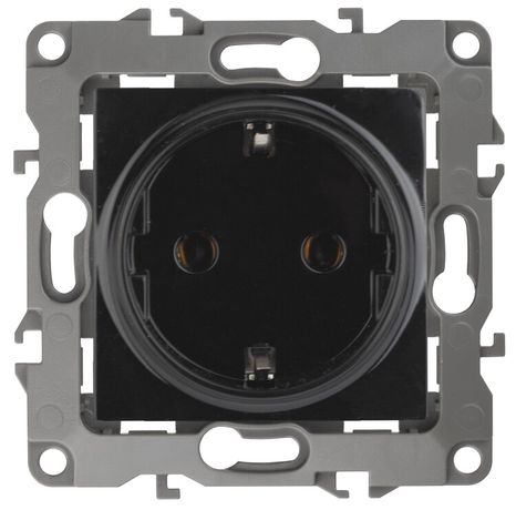 Розетка однофазная скрытого монтажа, в рамку с заземлением со шторками черный 16А 250В IP20 автоматические (безвинтовые) зажимы 12-2102-06 Эра 12 - Б0014692