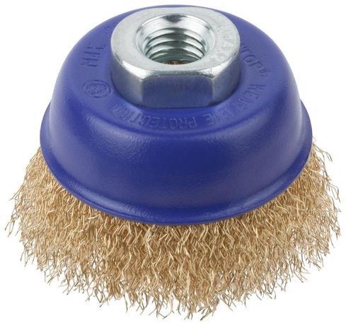 Щетка для УШМ, М14, Чашка, латунированная витая проволока 0,3 мм, 65 блистер, Profi - 82-893 РОС