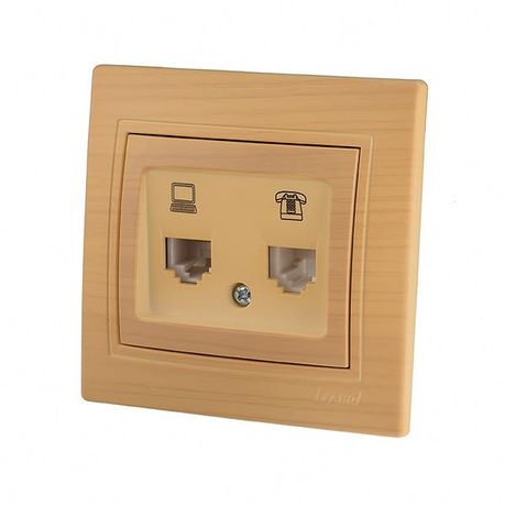 Розетка компьютерная + телефонная 2-м Mira RJ45 RJ11 ясень LEZARD 701-4747-143
