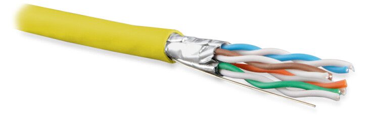 Кабель витая пара U/FTP кат.6A (10GBE) 4 пары 23 AWG ОЖ solid кажд. в экране без общего экрана PVC UFTP4-C6A-S23-IN-PVC-YL-500 желт. (уп.500м) Hyperline 445120