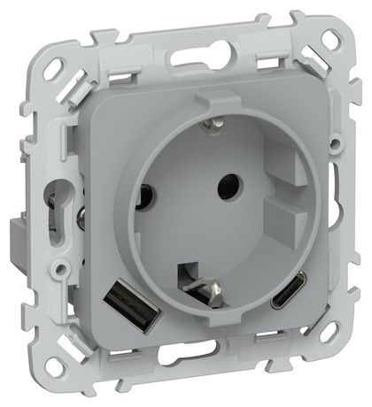Розетка 1-м СП FLITE РСЮшс11-1-ФлС 16А с USB A+C 20Вт заземл. защ. шторками безвинтовое крепление механизм сер. IEK FI-R14-16-1-U22-020-K03 IEK арт. FI-R14-16-1-U22-020-K03