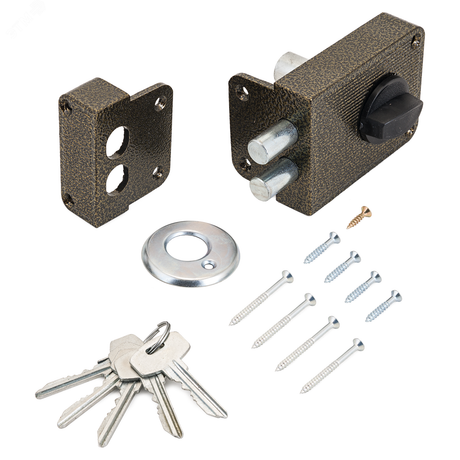 Замок накладной цилиндровый для деревянных дверей, СТАНДАРТ Россия ЗН1-3С бронза - 7438 ПТК