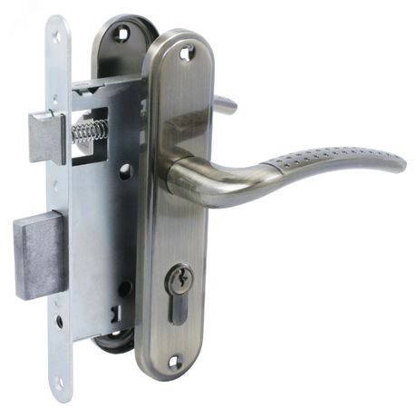 Замок врезной цилиндровый с ручками для деревянных дверей АЛЛЮР ЗВ 4-132 старая бронза - 12703 ПТК