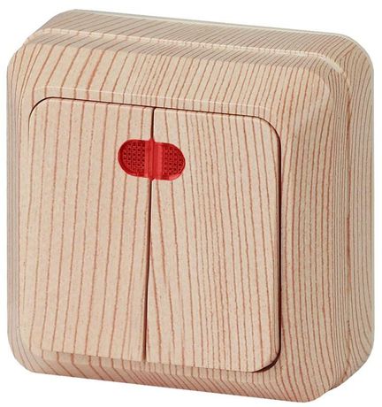 Выключатель двухклавишный наружный (открытой установки) с подсветкой сосна 10А 250В IP20 2-105-11 Intro Quadro - Б0053772 ЭРА