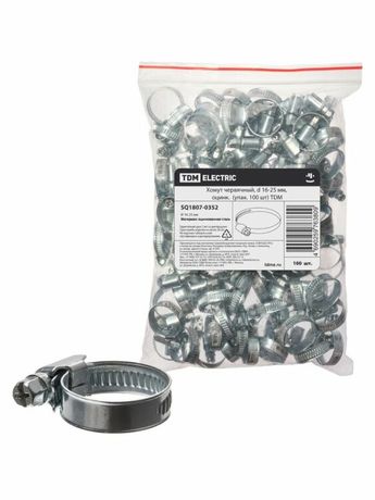 Хомут червячный, d 16-25 мм, оцинк (упак. 100 шт) | SQ1807-0352 TDM