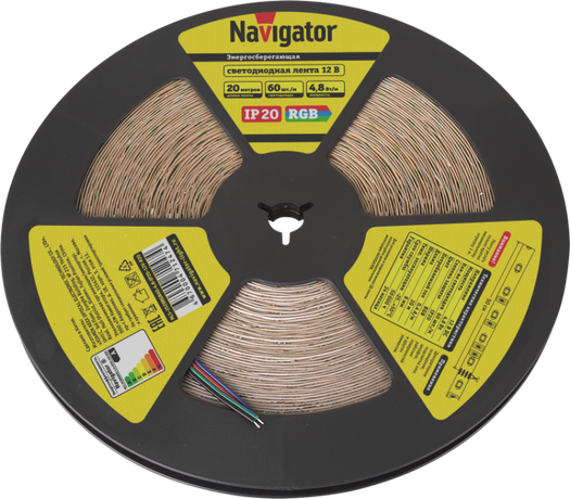 Лента светодиодная NLS-3528RGB60-4,8-IP20-12V-R20 4,8Вт 12В RGB IP20 20м | 71247 Navigator 19697