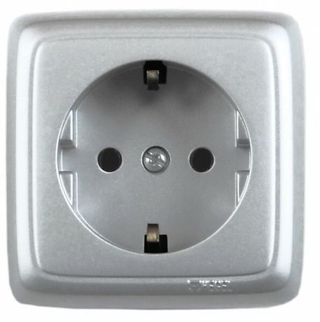 Розетка наружная с заземлением изоляционной пластиной серебро - РА16-113-06 HEGEL